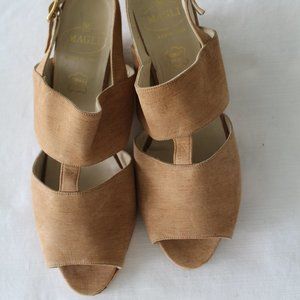 Magli  Tan Leather - Cork Wedge Sandal Sz 7 1/2 B